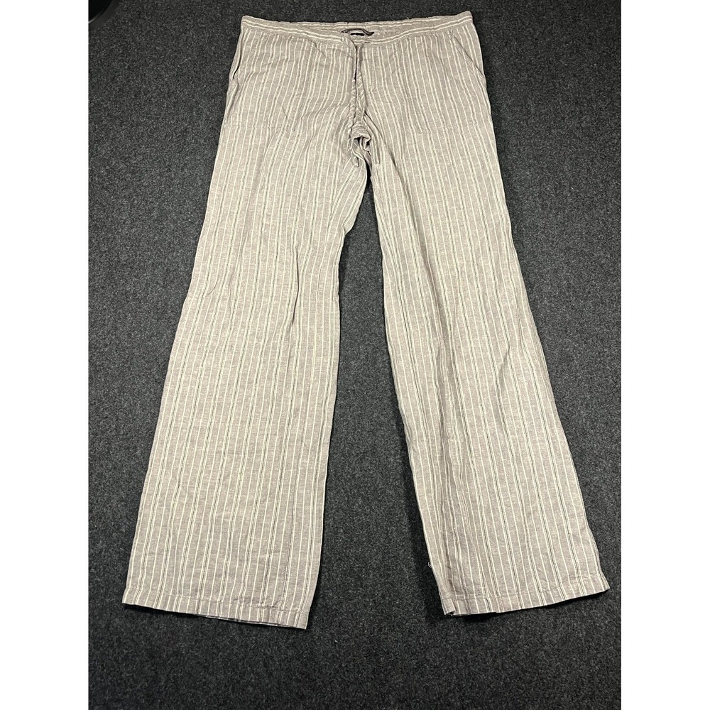 Victoria's Secret Pants Womens 2 Gray Striped Linen Mid Rise Wide Leg Drawstring